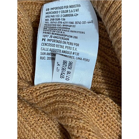 American Eagle Henley Sweater Medium Orange Varsity Stripes Relaxed Fit Pullover - Picture 8 of 11